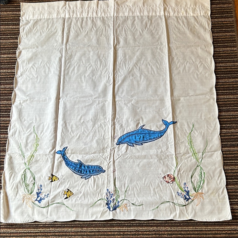 Ocean-Themed Embroidered curtains 2 panels Length. 34.5” Width 29”